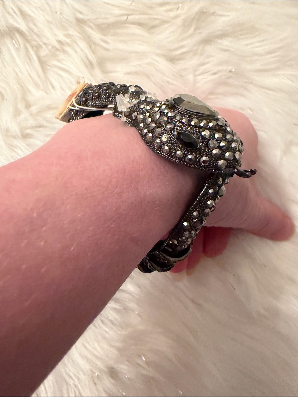 Vintage Savage Beauty Rhinestone Snake Cuff Bracelet - Gunmetal Statement Bangle